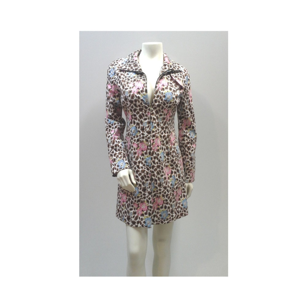 Nicole Miller Leopard Floral Print Trench Coat